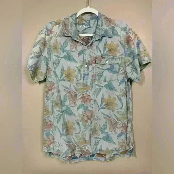 GAP Men’s L Hawaiian Tropical Floral Popover Shirt Y2K Vacay Luau BBQ Picnic - Picture 1 of 4